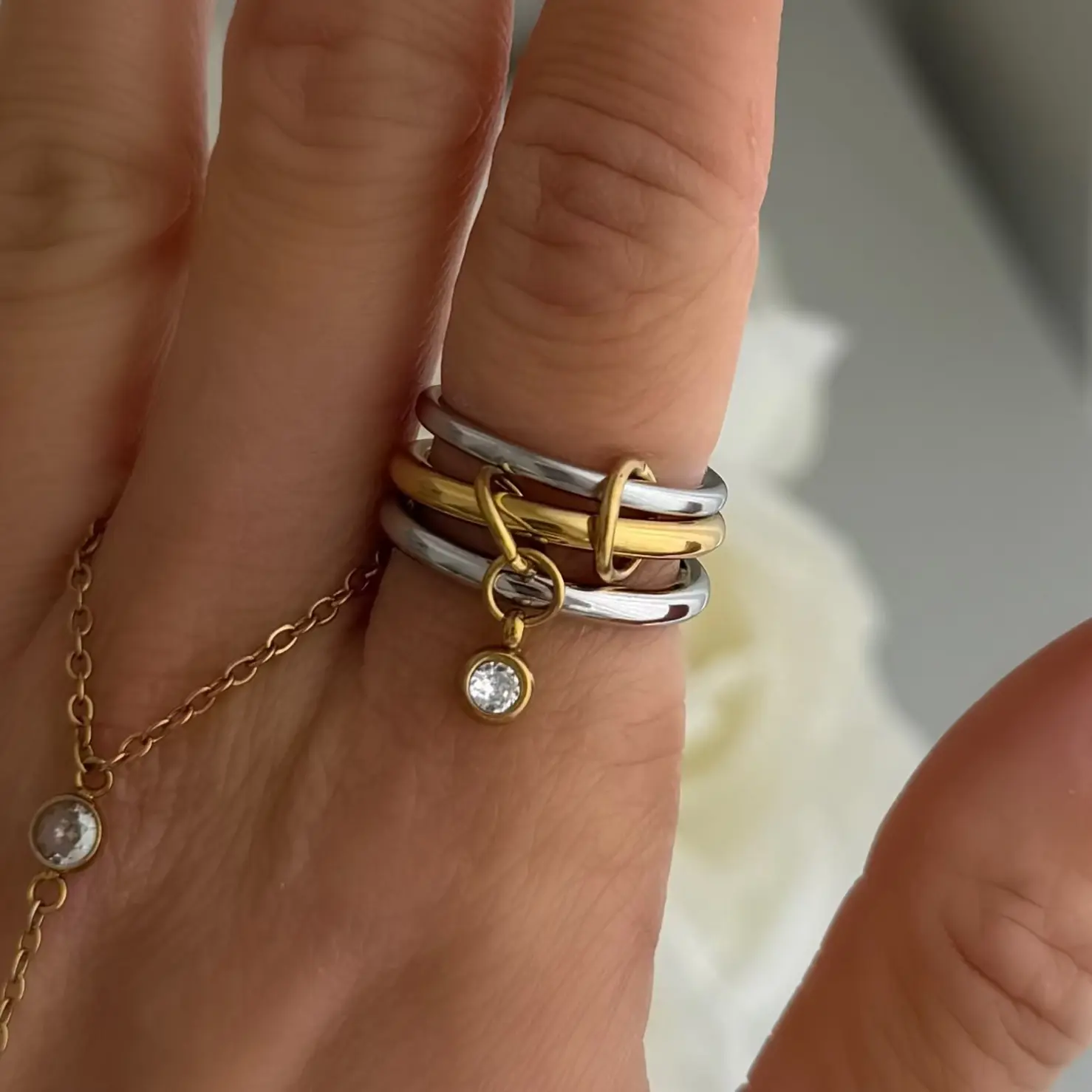 EVRY JEWELS Gold or Silver Plated Women's Hypoallergenic Ava Stacked Ring, Stackable Rings, Jewelry Rings