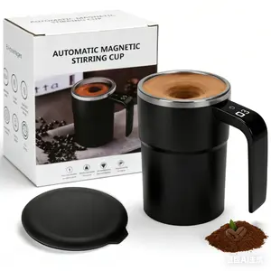 Electric Magnetic Self Stirring Mug with Lid, Automatic Stirring Cup with Digital Display, Rechargeable Self-Mixing Mug for Coffee, Tea, Hot Chocolate