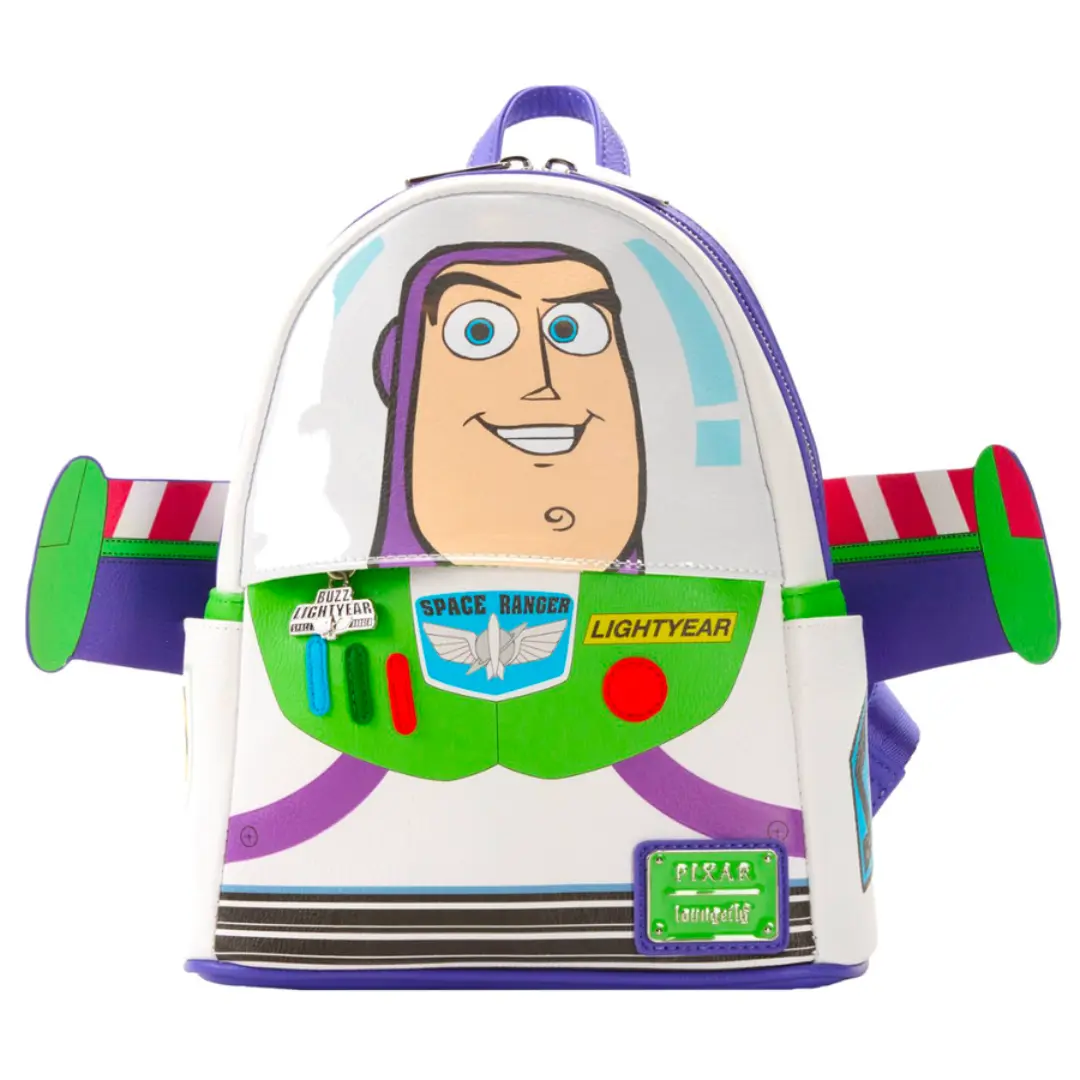 Loungefly Disney Toy Story Buzz Lightyear Kids Backpack, Vegan Leather Mini Bag with Moveable Applique and Adjustable Straps, Vegan Pu