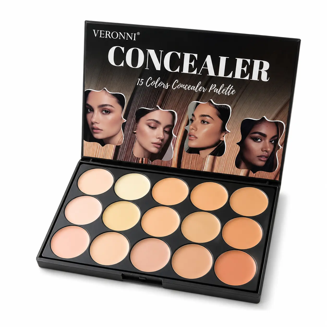 15-Color Cream Concealer Palette - Professional Smoothing Face Makeup, Multi-Purpose for Contouring, Highlighting, Blemish Coverage, Dark Circles Treatment, Light to Warm Skin Tones, Natural Look, Flawless Base, Even Skin Tone