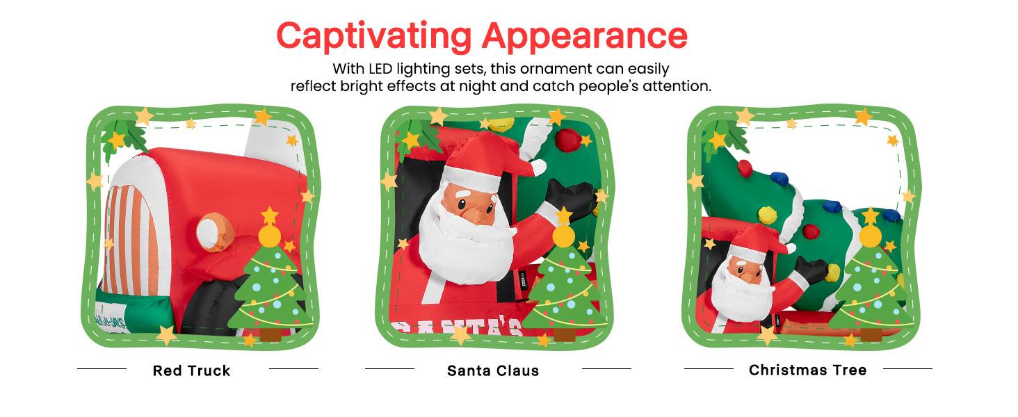 VIVOHOME Christmas Inflatable Outdoor Decoration, Santa on Green Sleigh, Santa and Christmas Tree, Navidad Blow Up Yard Decor with Built-in LED Light for Lawn, Garden, Party  Ornament Water Proof