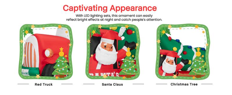 VIVOHOME Christmas Inflatable Outdoor Decoration, Santa on Green Sleigh, Santa and Christmas Tree, Navidad Blow Up Yard Decor with Built-in LED Light for Lawn, Garden, Party  Ornament Water Proof