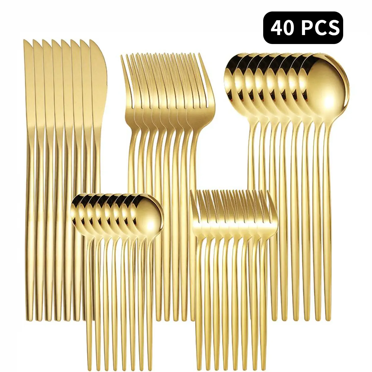 40-Piece Gold Stainless Steel Silverware Set for 6 - Mirror-Polished Knives Forks Spoons Teaspoons & Dessert Forks Durable Dishwasher-Safe, little  silverware Flatware Set with Knives Organizer tableware,home essentials