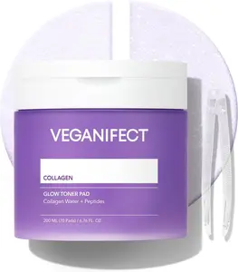 VEGANIFCET Collagen Peptide Jelly Toner Pads | Dual-Function Skincare for Wrinkle Care | Pore Tightening, Elasticity Boost, and Glow Radiance, Korean Skincare | 6.76 fl.oz.(200ml)*70Pads