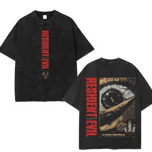 Resident Evil Claire Redfield Gaming Ver 5 Graphic Tees For Gaming Fans, Retro Resident Evil Horror Game Acid Wash Lightweight Cotton Apparel Tee, Streetwear Style, Short Sleeve Crew Neck Casual Wear, Trendy T-Shirt, Gift For Video Game Fans Top Menswear