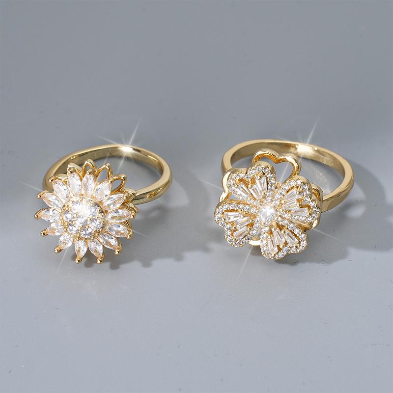 MEIITRUE 14K Gold Plated Fidget Anxiety Rings for Women,  2 Pack Stress Relieveing Rings, Trendy All-match & Exquisite Jewelry