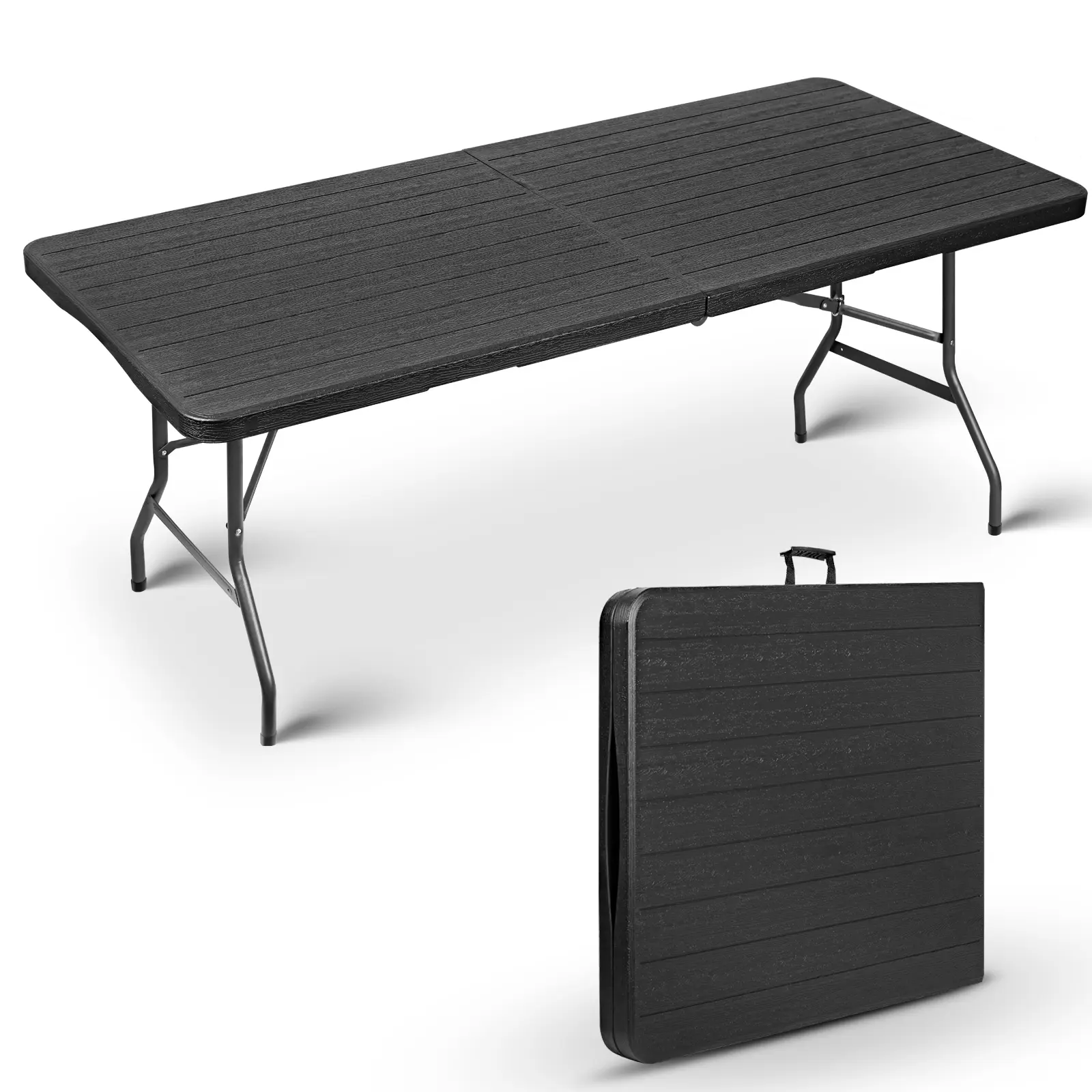 6FT Rectangular Foldable Heavy-Duty Table with Built-in Handle, Steel Legs, Portable Home Supply for Indoor-Outdoor Events, Camping