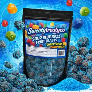 Blue Raspberry 8 OZ Sour Gushers Snack Candy  bag  Sweet Bonbon viral sour Tangy Candies Sour Gummy Variety Sour Gummy Worms