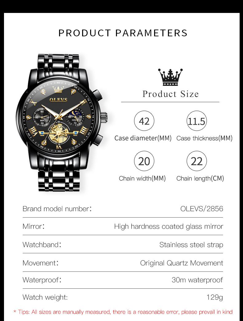 OLEVS Men's Chronograph Quartz Watch G2859 Stainless Steel Waterproof Luminous Date with Luminous Hands, 41 mm Diameter, 20 mm Band Length Casual Trendy Wristwatch OLEVS Men's Chronograph Quartz Watch G2859 Stainless Steel Waterproof Luminous Date with Luminous Hands, 41 mm Diameter, 20 mm Band Length Casual Trendy Wristwatch