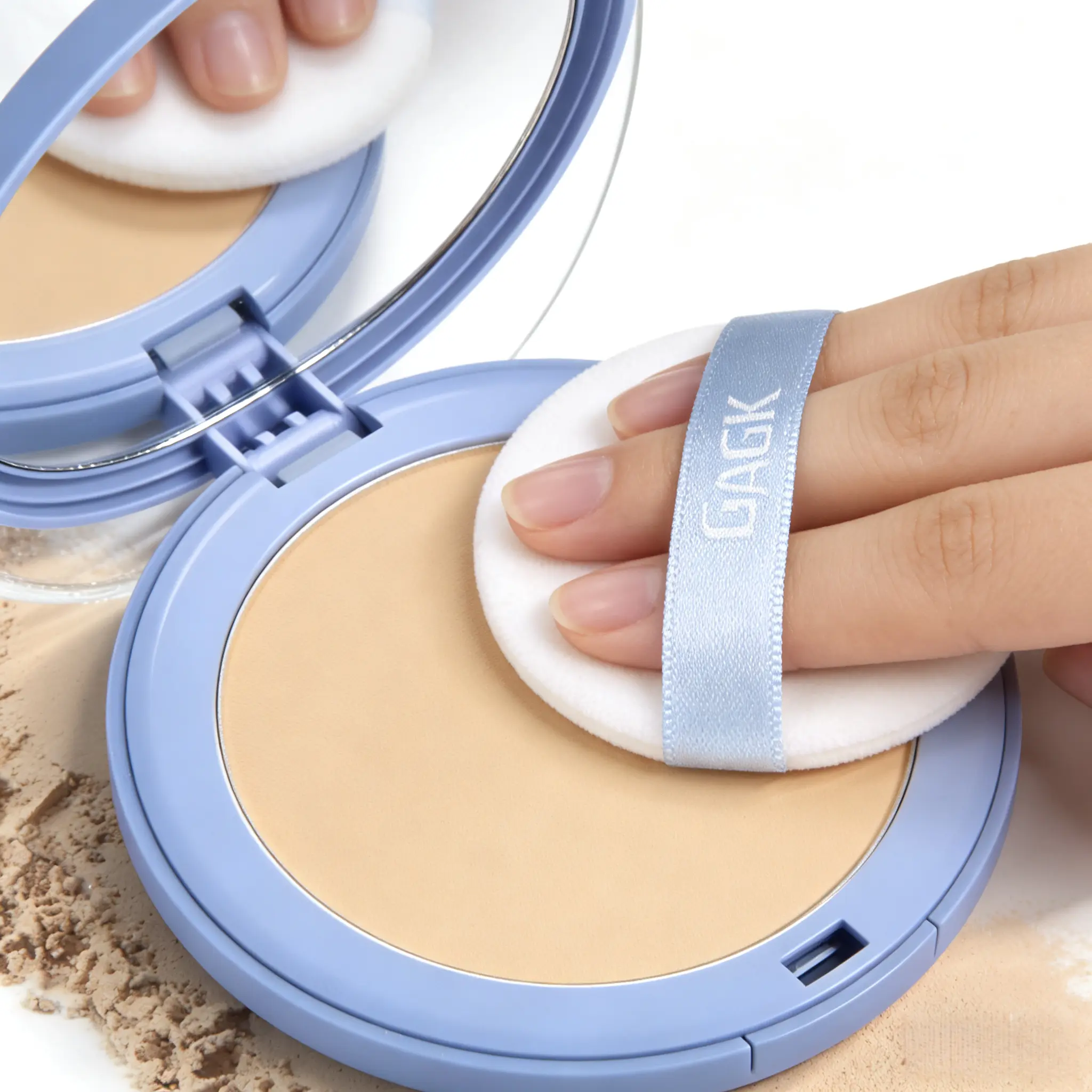 GAGK Matte Perfection Pressed Setting Powder, Oil Control Soft Focus Finish with Mirror & Puff, #02 Natural Beige and 2 Shades, Blendable Makeup Touch-Up Cake