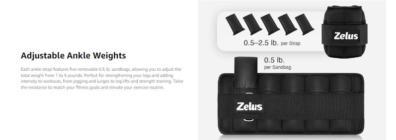 【JumpstartSale】ZELUS 1 Pair Adjustable Sculpting Ankle Weights-Lift Your Glutes, Tone Your Legs & Arms – 4/5/6/10lbs Weight Set with Removable Sandbags, 1–5 lb per Strap for Gym, Yoga, Jogging & Walking
