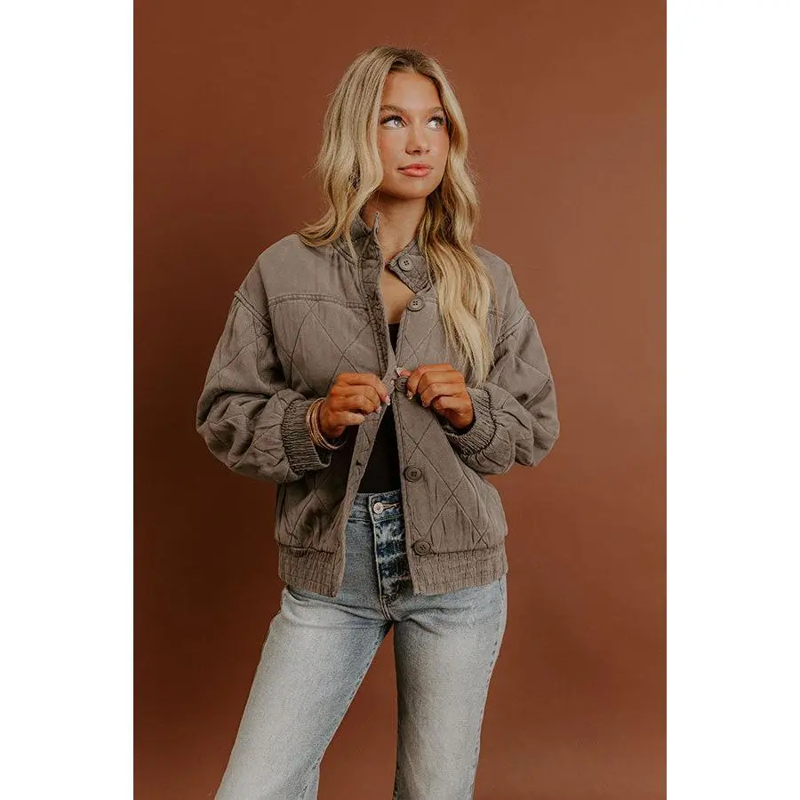 Ski Lodge Cutie Quilted Jacket in Charcoal