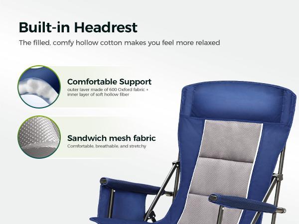 Sophia&William Oversized Folding Camping Chairs High Backrest Heavy Duty Lawn Chairs for Adults Support 500 LBS Portable Camp Chairs with Cup Holders Large Side Pocket for Outdoor