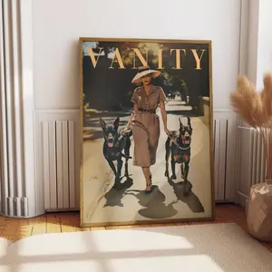 Vintage Vogue Styled Magazine Poster, Fashion Art, Beauty Catalogue Poster, Fashion Magazine Wall Art Print, Vogue Art Print, Dog Walking
