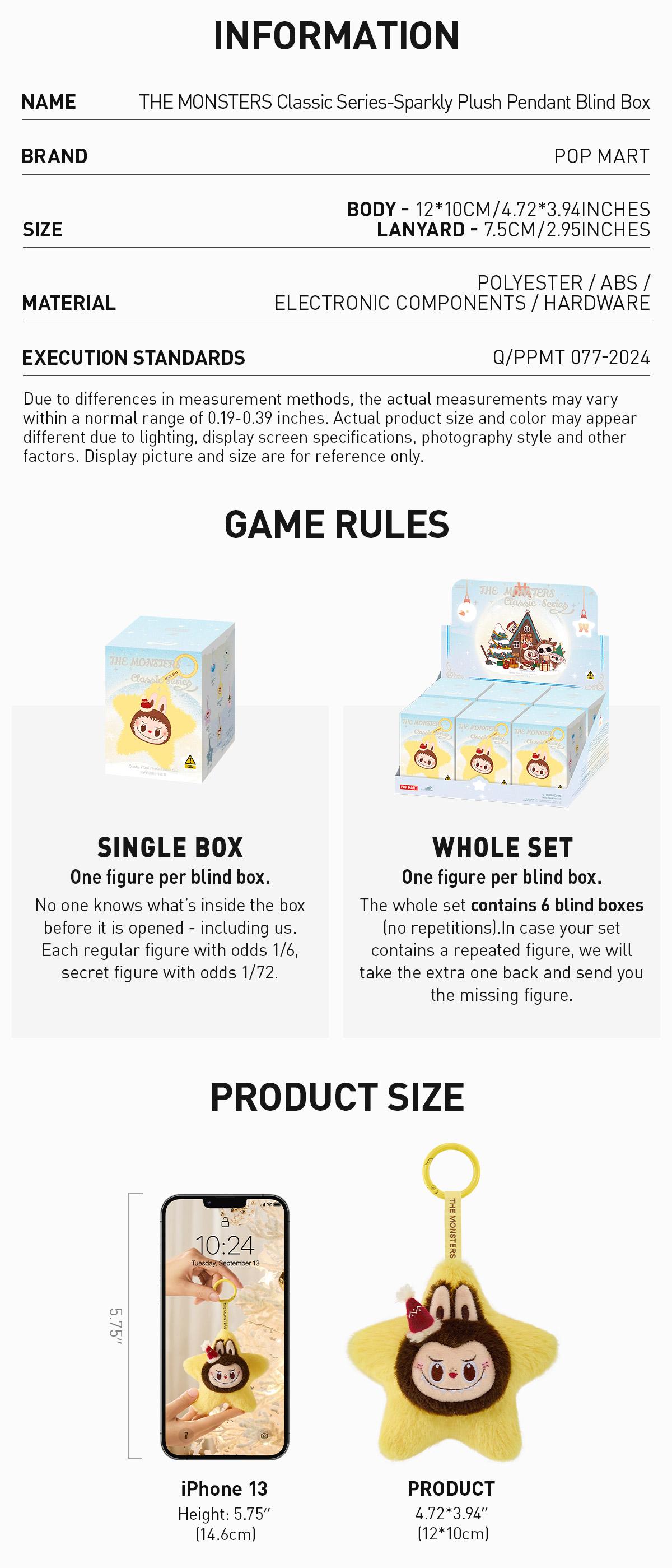 POP MART THE MONSTERS Classic Series-Sparkly Plush Pendant, Blind Box