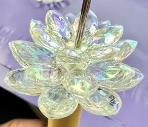 (5SETS)-15 Pieces 38mm Lotus Flower Beads Clear UVAB Iridescent Rainbows Acrylic Beads For DIY