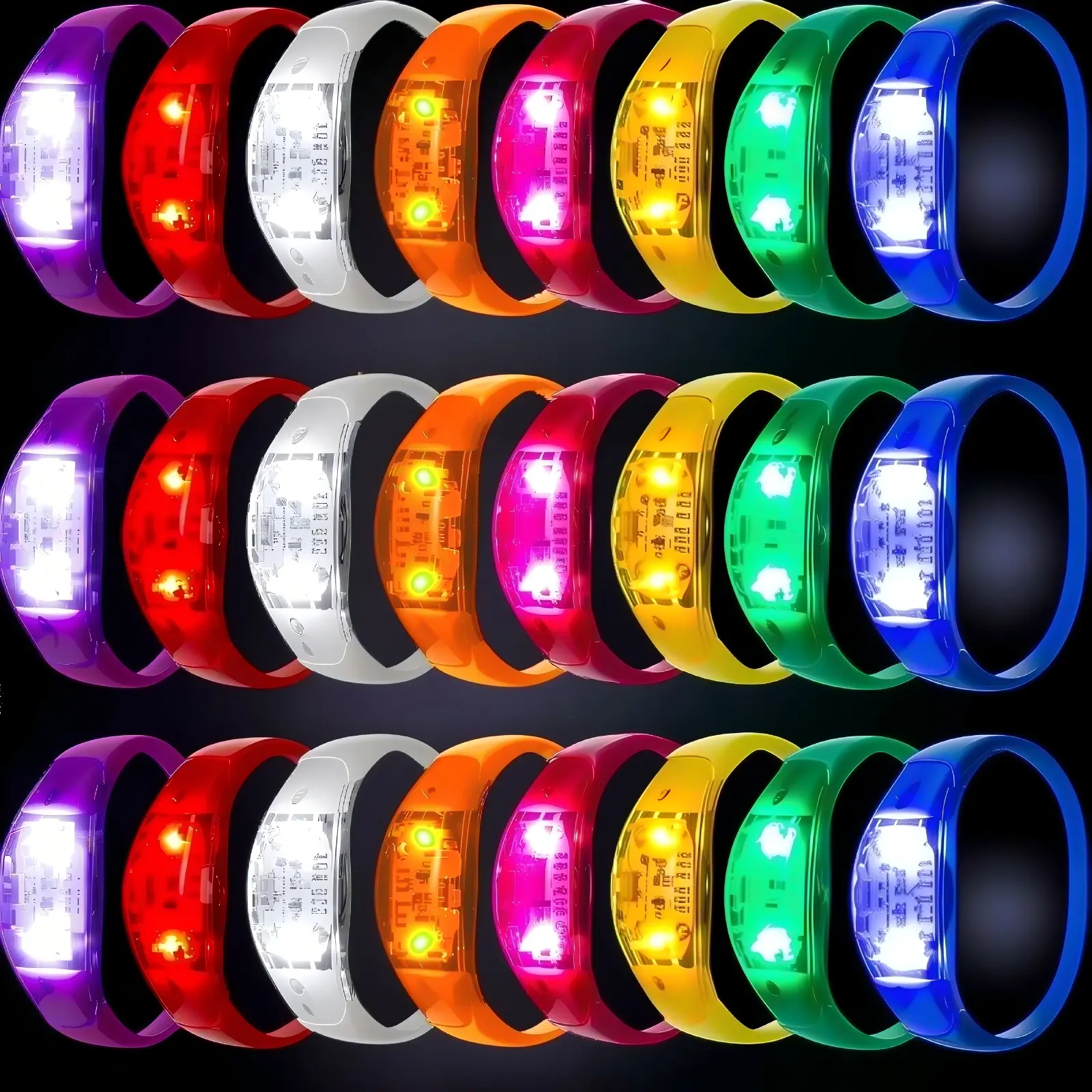 MICRENCY 20-Pack ABS Geometric Luminous Wristbands - Sound-Controlled Flashing, Dynamic Musical Effects, 1-Size Glowing Party Favors for Concerts, Goodie Bags Fillers, Gift Option