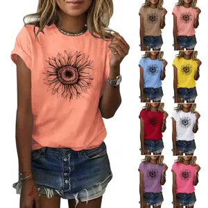 Cicy Bell  Women's Sunflower Graphic T-Shirt Short Sleeve Crewneck Soft Cotton Polyester Spandex Summer Top Casual Streetwear