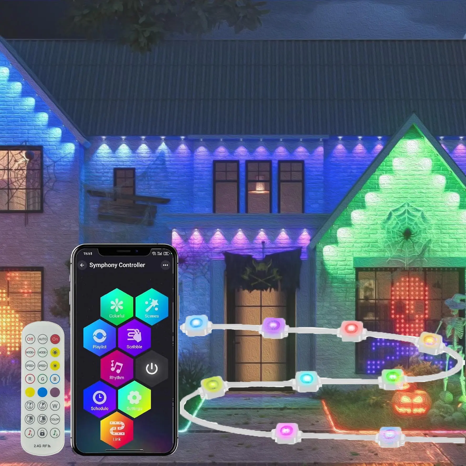 50FT/100FT DIY Outdoor Light, Led Lighted, 1 Count APP/Voice/Remote Controlled RGBIC Smart Eaves Light, IP67 Waterproof, Rgb changing, Outdoor Lighting on House Roofs for Christmas, Holidays & House Party, Gift, Garden Decor, Led Lights Strips