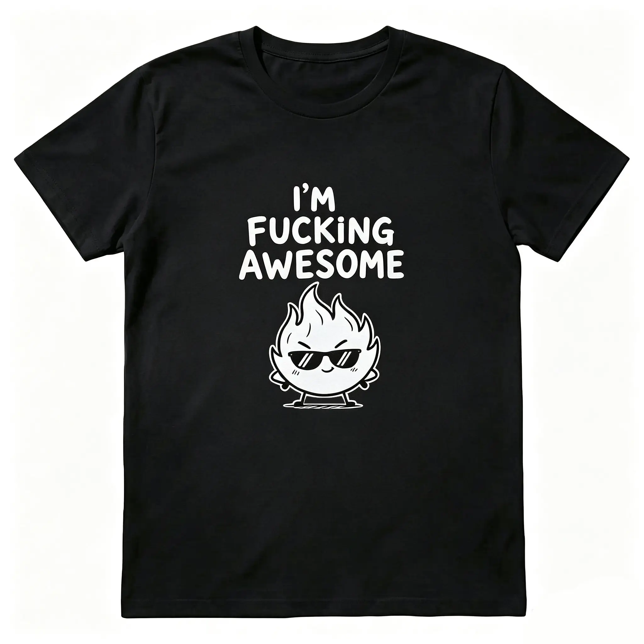 Unisex Casual Cotton Fire Graphic T-Shirt, "I'm Freaking Awesome" Loose Fit Short Sleeve Crew Neck with Digital Print, Short Sleeve Tops, Casual Wear