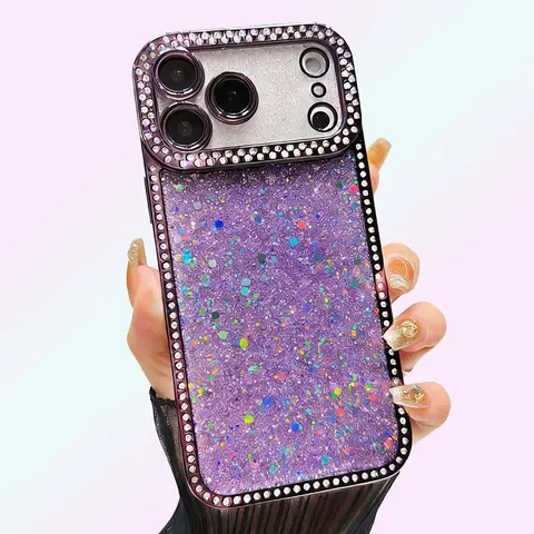 Shiny Glitter Crystal Slim Shockproof Silicone Phone Case - Protective, Durable Casing for iPhone 12,13,14,15,16,17 Series Plus/PM - Blush Pink Smartphone, Cellphone, Handheld Devices Cover