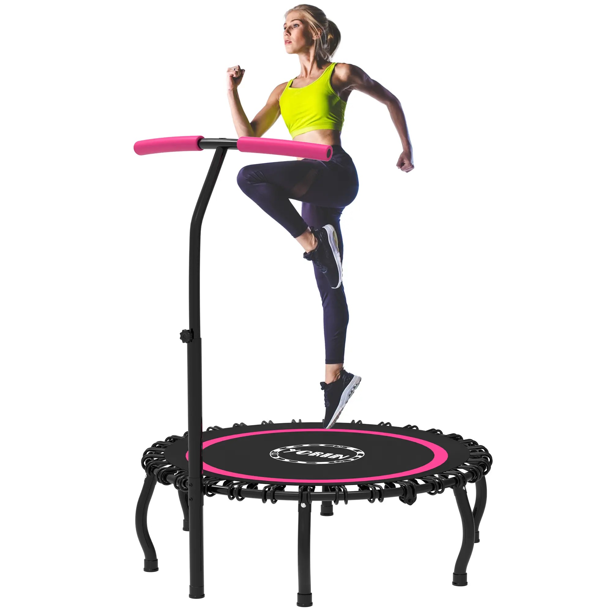 YORIN 40-Inch Foldable Trampoline for Adults, Quiet Mini Fitness Rebounder Jumping Bouncer with Adjustable Handlebar for Indoor & Outdoor Exercise, Trampoline Jumping Bouncer, Foldable Mini Trampoline Accessories