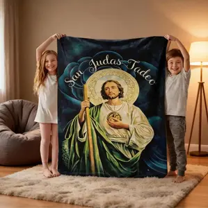 Blessed San Judas Tadeo Art Flannel Blanket Bed Sofa Leisure Time Soft Fleece Blanket Warm & Faith-Filled Lounge Essential