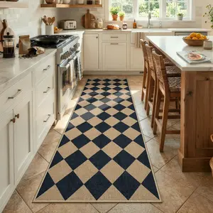 Lahome Checkered Easy Jute Runner Rug, Hallway Kitchen Runner Rug Non Slip Washable Outdoor Carpet for Entryway Indoor, Checkerboard Indoor Outdoor Carpet for Hallway Entry