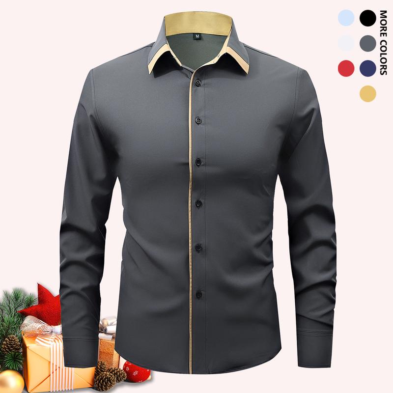 Pack of 5 Men's Business Casual Shirts - Solid Long Sleeve Button Up Shirt, Front Lapel Long Sleeve, Regular Length, Suitable for Four Seasons Office and Commuter Wear, Available in Multiple Colors