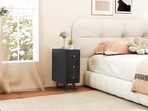 Giratree Small Nightstand with 3 Drawers, Narrow Bedside Table Vintage Skinny Night Stand with Storage, Wood Slim Side Table for Bedroom, Small Spaces, Living Room Giratree Small Nightstand with 3 Drawers, Narrow Bedside Table Vintage Skinny Night Stand with Storage, Wood Slim Side Table for Bedroom, Small Spaces, Living Room