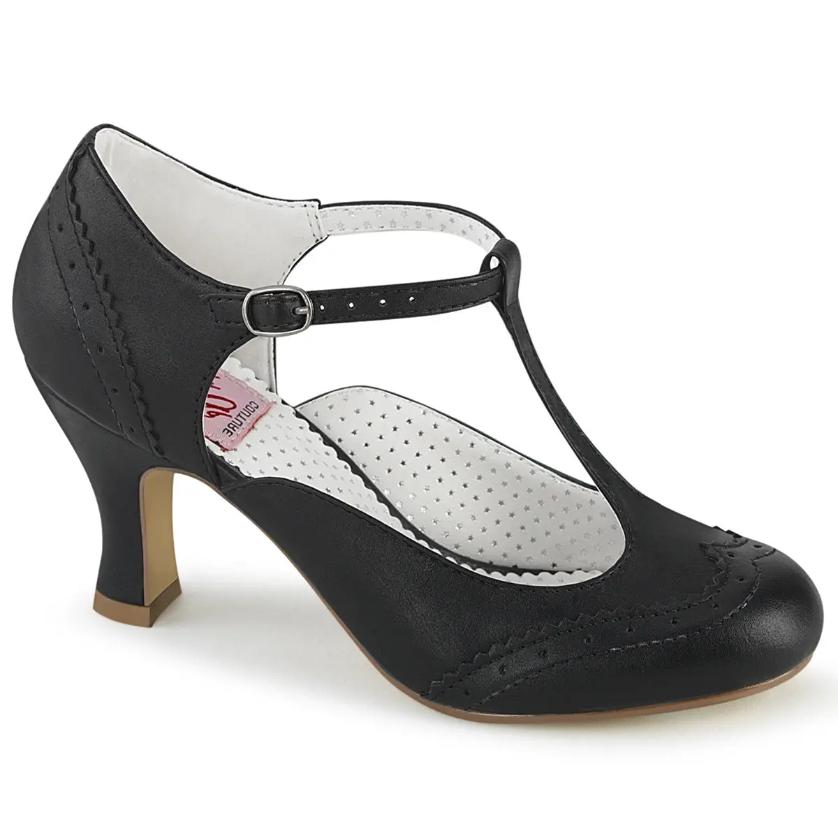 Women's T-Strap Pumps, Flapper-26 Vintage Perforated Wingtip Formal Dress Shoes with a Round Toe and 3" Kitten Heel, Strap Heels