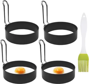 4 Pack Stainless Steel Eggs Maker Non Stick round Egg Cooker for Cooking Cooking Rings Shaper for Frying Pancake Sandwiches Metal Handle Household Kitchen Breakfast Tool Egg Shaper TTSAM