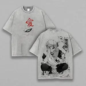 Gaara - Naruto Anime Double Printed Vintage Washed Tee Unisex Oversize Anime Manga Washed Heavyweight Cotton T-shirt, Gift For Anime Fan, Anime Lover