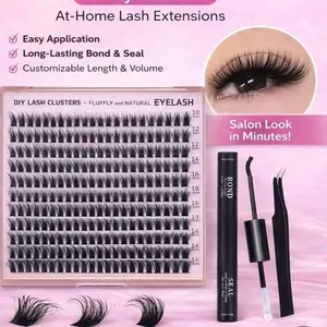 Fluffy & Natural At-Home Lash Extensions Easy Application Long-Lasting Bond & Seal Customizable Length Volume DIY Lash Clusters Salon Look in Minutes