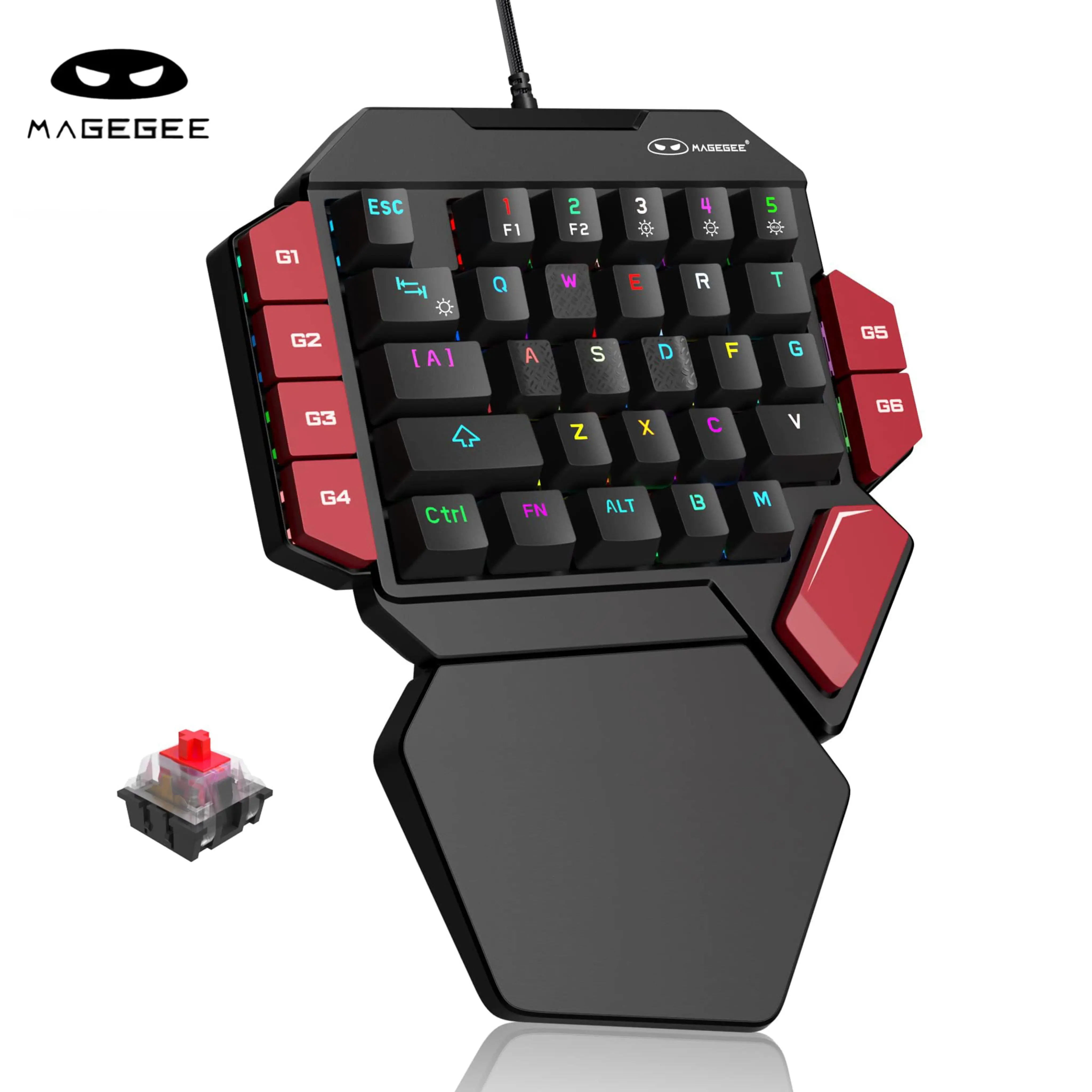 MageGee Left Handed Keyboard 40 Percent  Professional Gaming Keyboard, Backlit 35 Keys Mini Wired Mechanical Keyboard with Blue Red Black Switch for PC Gamer, Support 6 Macro Keys,back to school,back to school haul