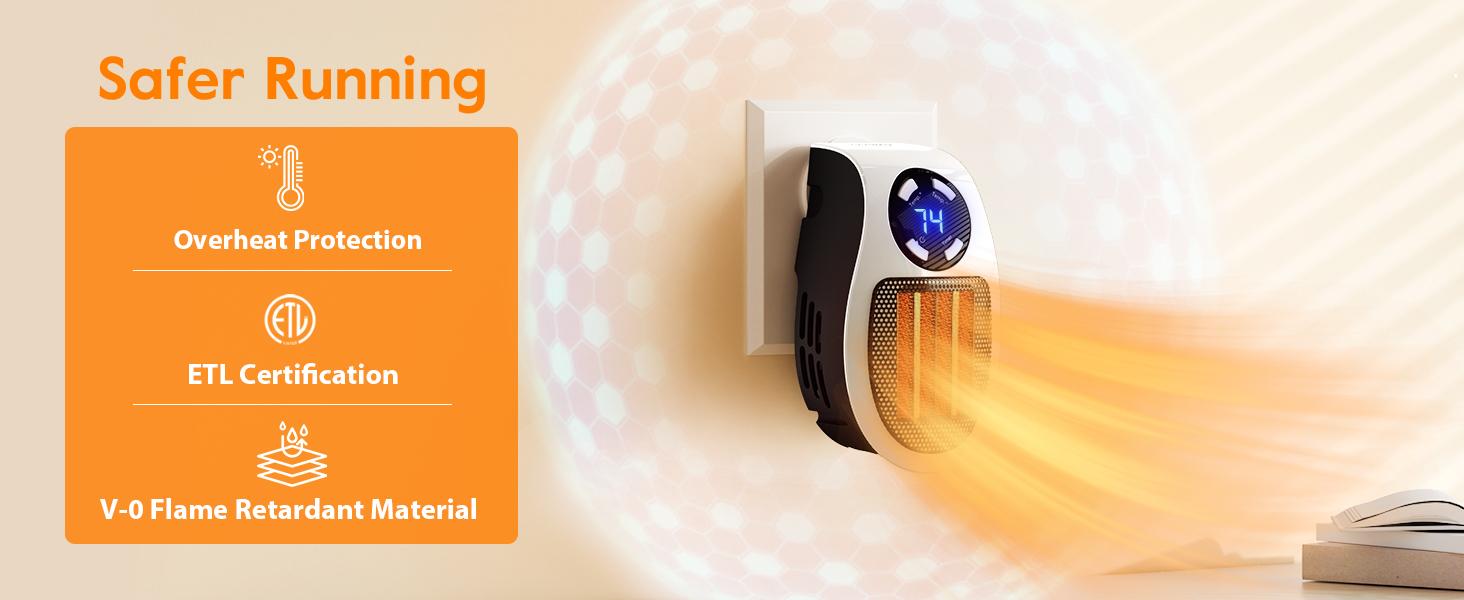 Brightown Wall Plug In Heater 450W Portable Outlet Heater with Remote Control Clear LED Display Adjustable Thermostat 12H Timer for Indoor Use Bathroom Office