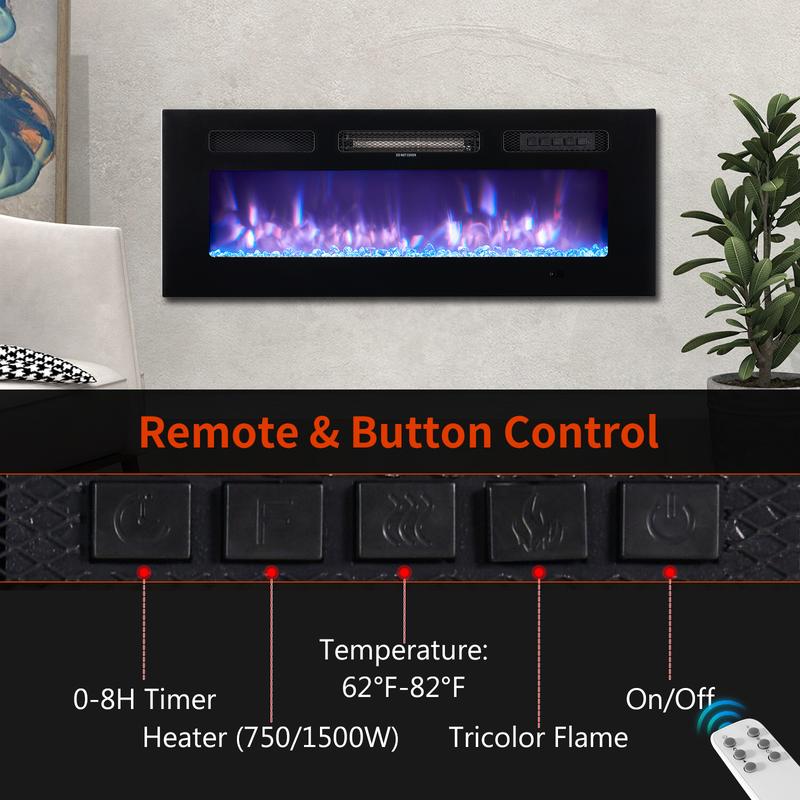 oneinmil DIY Electric Fireplace Insert，1500W Wall Mounted & Recessed Fireplace, Freestanding Fireplace Heater with Remote & Touch Panel Control,Adjustable Flame Effect, 8H Timer for Indoor use （TV STAND NOT INCLUDED）