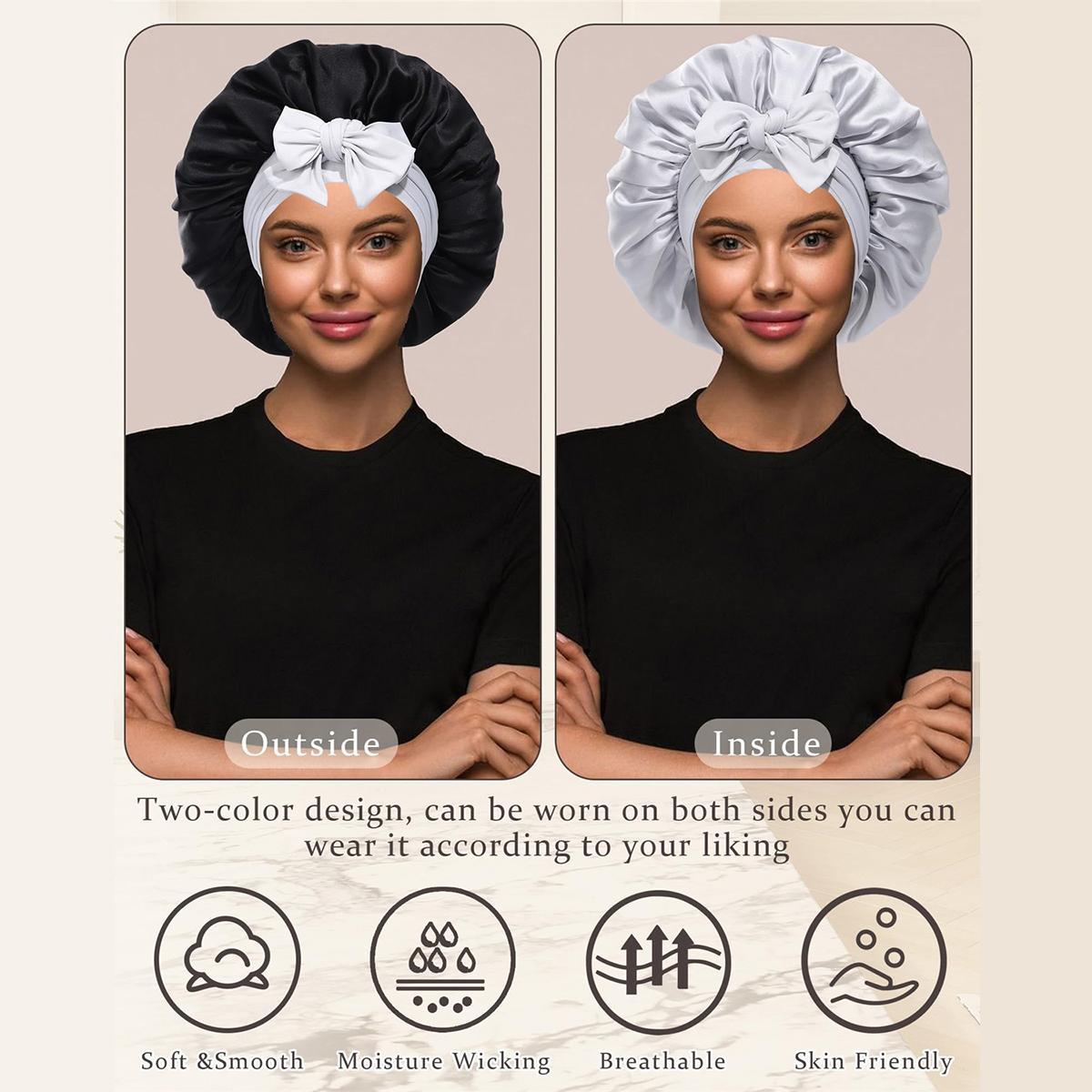 100% Mulberry Silk Bonnets for Sleeping Women Double Layer Hair Bonnet Natural Silk Cap with Elastic Tie Band Reversible Nightcap Gifts for Female