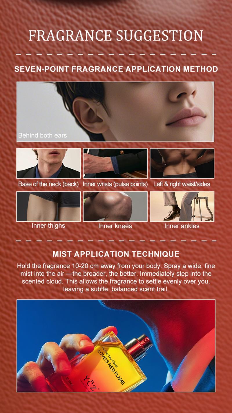 YCZ Love's Red Flame Men's Perfume Spicy Woody & Fruity EDP with Bergamot Rose & Patchouli 50ml High Quality Fragrance for Bold Scent Aromatic Amberwood