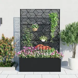 Garvee Jonakaren Metal Raised Garden Bed with Trellis, 71" Metal Planter Box with Trellis Privacy Screen for Climbing Plants, Vegetable, Vines, Drainage Holes, 15.8" Deep Planting Bed, Special Black,No Wheel