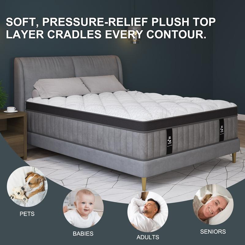 12/14 Inch Gel Memory Foam Mattress Hybrid Pocket Spring Twin Full Queen King Bed Mattress In A Box, Euro Top Medium Firm For Back & Lumbar Support, Individual Pocket Spring Bed For Motion Isolation & Fiberglass Free