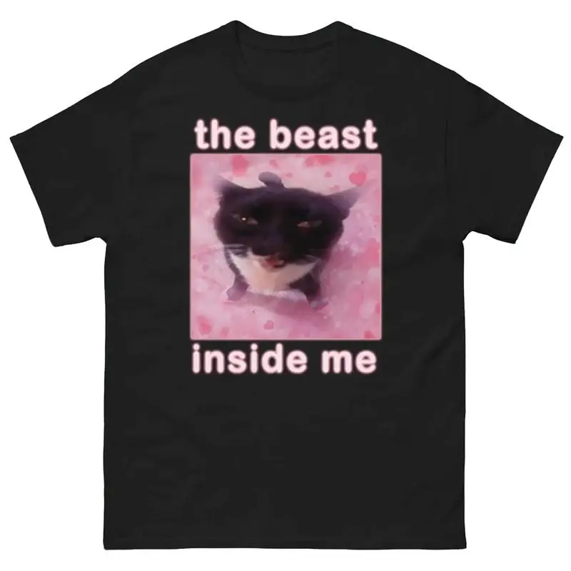 The beast inside me Funny Cat Meme T-shirt Gift for Woman, Dank Memes Tee Shirt, Inappropriate Shirts, Silly Cats Tees, Unhinged T-shirt Vintage Womenswear Fit Top