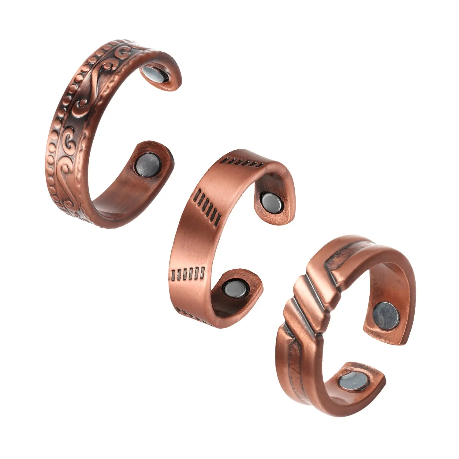 Pure Copper Magnetic Ring, Adjustable Expandable Fashion Costume Jewelry Accessory, Adjustable Expandable Rings, 2.56In, 3500 Gauss Magnets, 4.4G, Copper Metal, Open Cuff, 6.5Cm, 99.99% Pure Copper