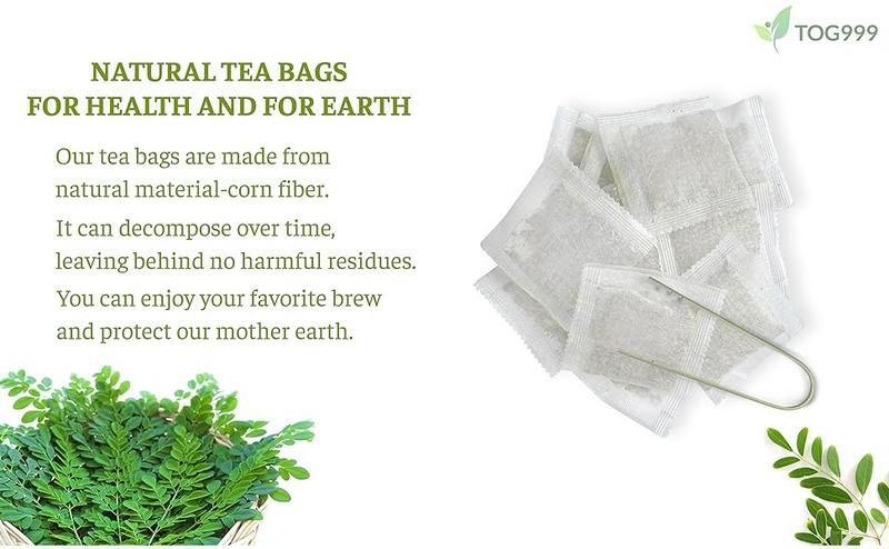 Moringa Leaf Tea Bags, 100% Natural & Pure from Moringa Leaves. Loose Leaf Moringa Herbal Tea. Moringa Leaf Tea. No Sugar, No Caffeine, No Gluten, Vegan. Beverage