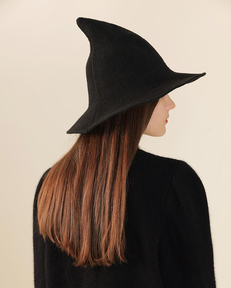 Halloween Hat Regular Wizard Hat Foldable Knitted Hat Pointed Witch Hat