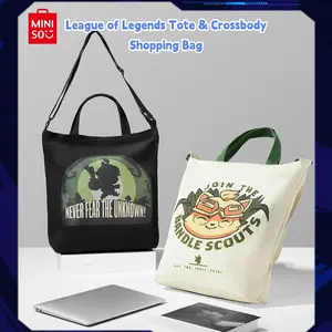 MINISO League of Legends Collab Teemo Canvas Shoulder Tote Bag, Large Capacity Portable Shopping Bag TikTok Hot For Fans,Gamers/Fans,Canvas Tote/Shoulder Bag