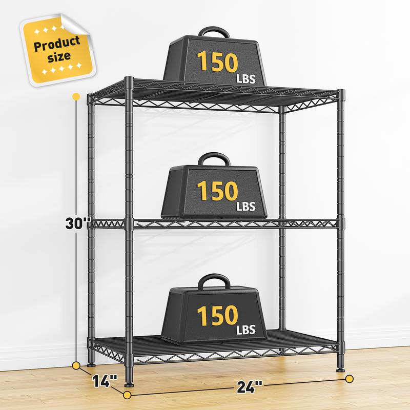 Raybee 3-Tier Adjustable Metal Wire Storage Shelves,Corner Shelf Storage Shelving Organizer Units for Kitchen & Garage,23.6''L×13.8''W×30''H,Standing Shelf Units