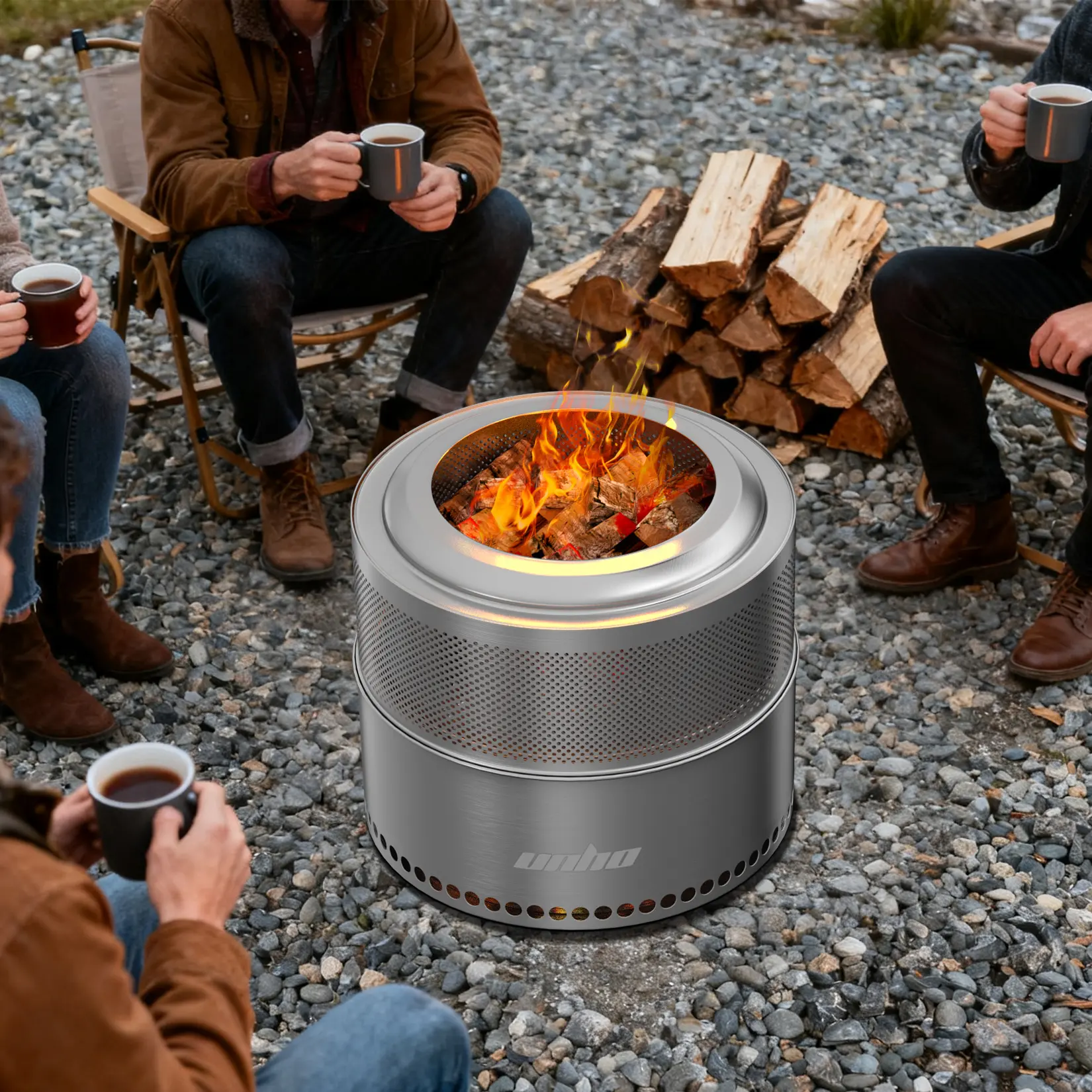 Portable Hot Tent Stove Stainless Steel Wood Burning Stove w/ Chimney for Camping
