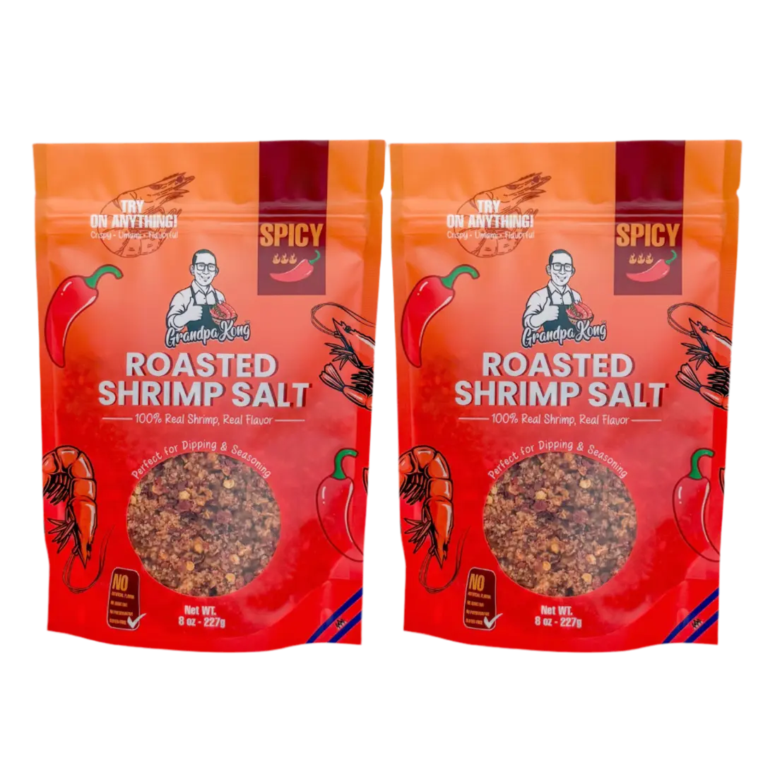 GrandpaKong PREMIUM Roasted Shrimp Salt - 2-PACK SPICY, 100% Real Dry Shrimp, Spicy Flavor, Natural Cambodian Seasoning, Gluten-Free, Perfect for Grilling & Seasoning Seasoning Mix Starter Gift Set