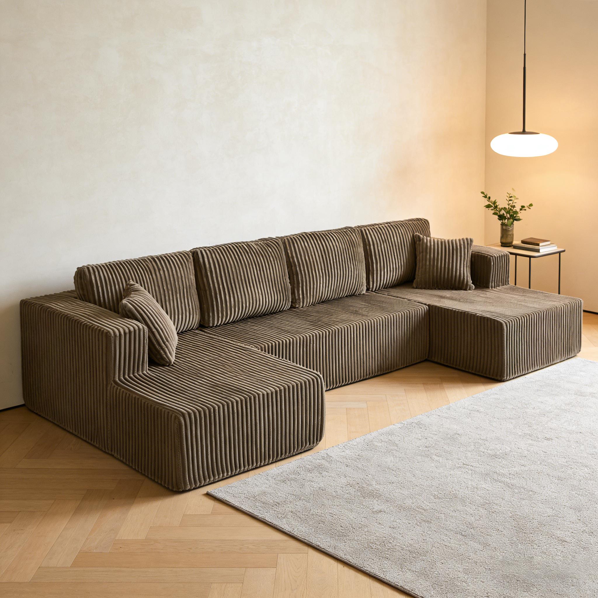 [3 Packs Shipped] Niccae 132-inch U-Shaped Sectional Corduroy Sofa - Modern and Soft for Living Room, Comfortable, No Assembly Required, Popular Boneless Sectional Sofa for Multiple People